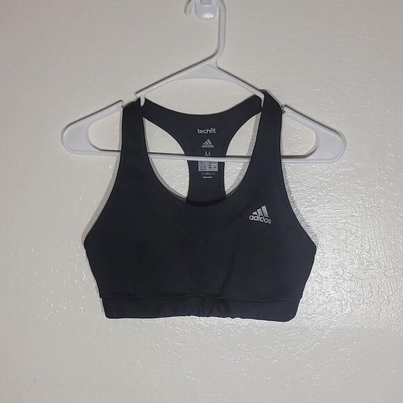 Womens Adidas Sports Bra Solid Black M Wireless Racerback Climalite No Padding - Picture 1 of 7